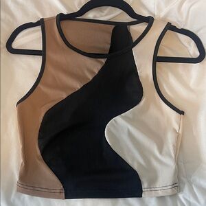 SHEIN Colorblock Crop Top - Black, Brown, Cream